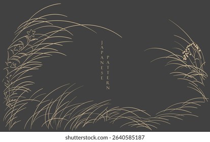 Japanese background with hand drawn line leaves pattern vector. Vintage template with geometric pattern.