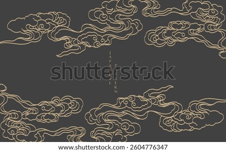 Japanese background with hand drawn line cloud pattern vector. Vintage template with geometric pattern. Frame and border in retro style.