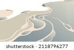 Japanese background with hand drawn wave in vintage style. Art chinese landscape banner design. Water surface element.