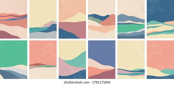 Fondo japonés con vector de onda dibujado a mano. Plantilla abstracta con patrón geométrico. Diseño de montaña de estilo oriental. 