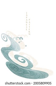 Japanese background with hand drawn wave banner design vector. Watercolor painting texture with geometric pattern in vintage style.