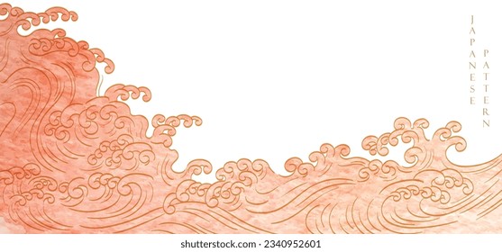 Japanese background with hand drawn wave line vector. Pink texture in vintage style. Presentation template design, poster, flyer, website backgrounds, banner or advertising. 