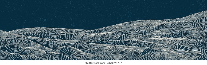  Japanese background with hand drawn wave vector. Abstract template with line pattern. Mountain layout design in oriental style