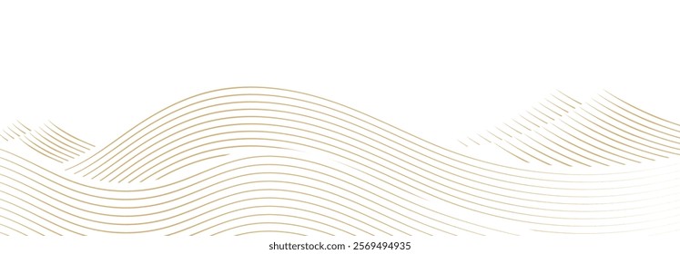  Japanese background with hand drawn wave in vintage style. Art landscape and ocean sea with shape element banner design. Gold and black texture.