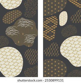 Japanese background with line art pattern vector. Abstract template with traditional Minimal geometric pattern in oriental style.