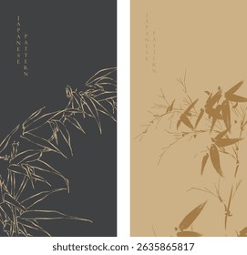 Japanese background with line branch of bamboo leaves pattern vector. Abstract template with geometric wave pattern. Natural layout design in oriental style