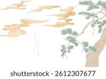 Japanese background with line Chinese cloud and bonsai tree pattern vector. Abstract template with geometric wave pattern. Cloud layout design in oriental style