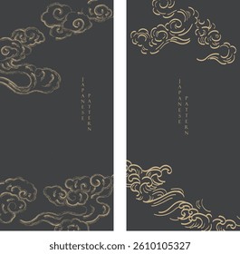Japanese background with line Chinese cloud pattern vector. Abstract template with geometric wave pattern. Frame and border design in retro style.