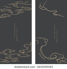 Japanese background with line Chinese cloud pattern vector. Abstract template with geometric wave pattern. Frame and border design in retro style.