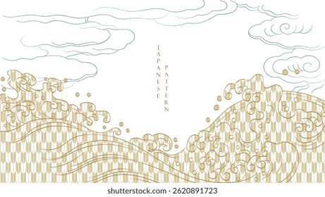 Japanese background with line Chinese cloud and wave and geometric pattern vector. Abstract template with natural pattern in oriental style