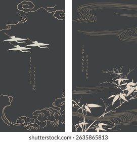 Plano de fundo japonês com vetor de padrão de nuvem chinesa de linha. Modelo abstrato com padrão de onda geométrica. Quadro e design de borda em estilo retro.Plano de fundo japonês com linha Chinês nuvem padrão ve