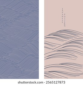 Japanese background with line ocean sea pattern vector. Abstract template with geometric wave pattern. Hand drwn line layout design in oriental style