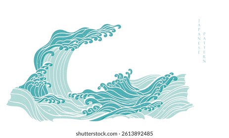 Japanese background with line ocean sea pattern vector. Abstract template with geometric wave pattern