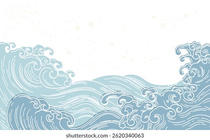 Japanese background with line ocean sea pattern vector. Abstract template with geometric wave pattern in oriental style