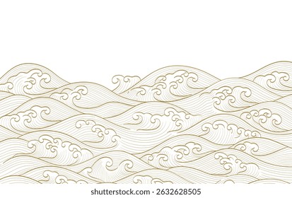 Plano de fundo japonês com vetor de padrão oceânico de linha. Modelo abstrato com padrão de onda geométrica. Design de layout de montanha em estilo oriental