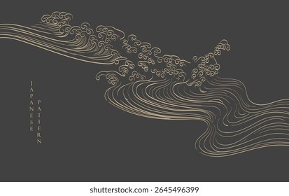 Japanese background with line ocean sea pattern vector. Abstract template with geometric wave pattern. NAtural element in oriental style