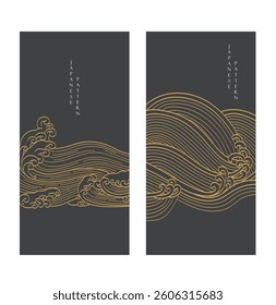 Japanese background with line pattern vector. Abstract template with geometric wave pattern. Traditional layout design in oriental style