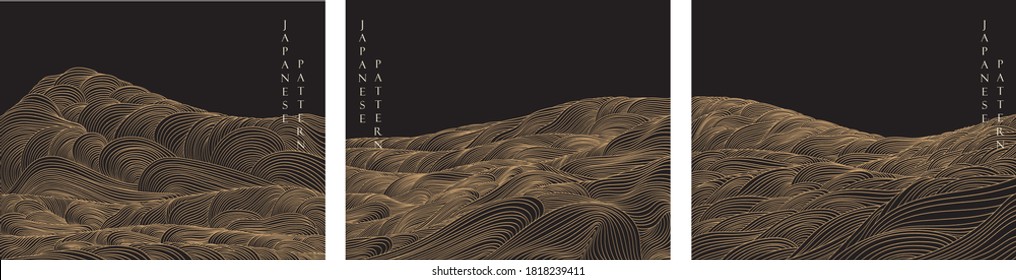 Japanese background with line wave pattern vector. Abstract banner. Mountain layout design in vintage style.