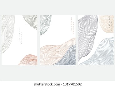 Japanese background with line wave pattern vector. Abstract elements with art landscape template.