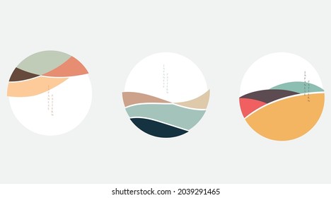 Japanese background with line wave pattern vector. Abstract template with geometric pattern. Mountain landscape. Logo and icon design.