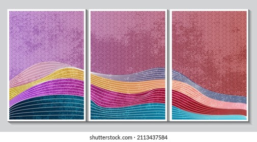 Japanese background with line wave pattern vector. Abstract template with geometric pattern. Mountain layout design in oriental style.