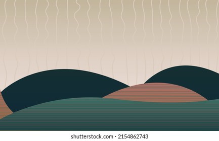 Japanese background with line wave pattern vector. Abstract art template with curve pattern. Mountain forest banner design in style.