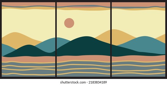 Fondo japonés con vector de patrón de onda de línea. Plantilla abstracta con patrón geométrico. Diseño de montaña de estilo oriental.