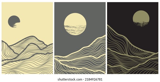 Japanese background with line wave pattern vector. Abstract template with geometric pattern. Mountain layout design in oriental style.