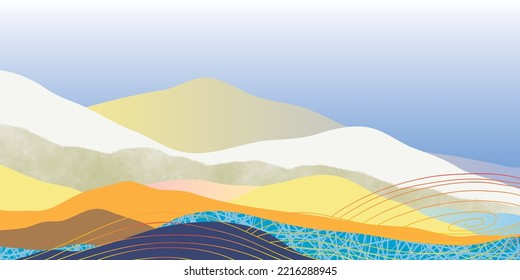 Japanese background with line wave pattern vector. Abstract template with geometric pattern. Mountain layout design in oriental style.