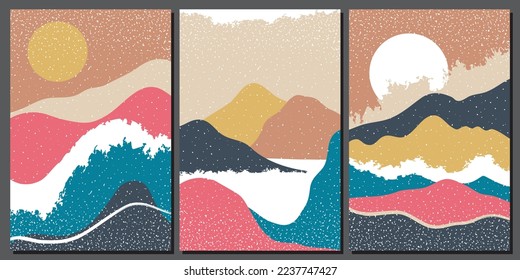 Japanese background with line wave pattern vector. Abstract template with geometric pattern. Mountain layout design in oriental style.