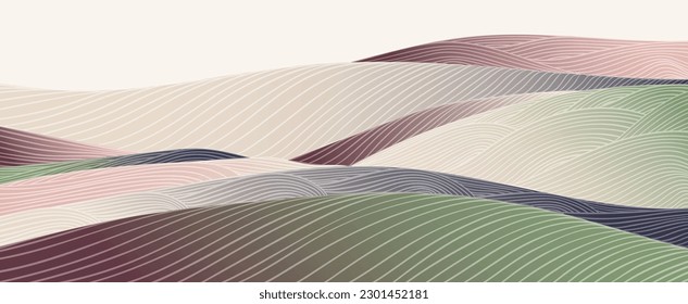 Japanese background with line wave pattern vector. Abstract art template with geometric pattern. Mountain landscape layout design in oriental style. 