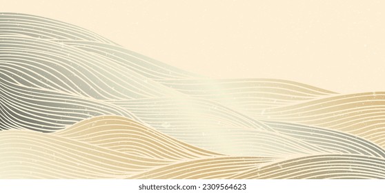 Japanese background with line wave pattern vectorin retro style. Abstract template with geometric pattern. Mountain layout design in oriental style. Hand drawn line backdrop.