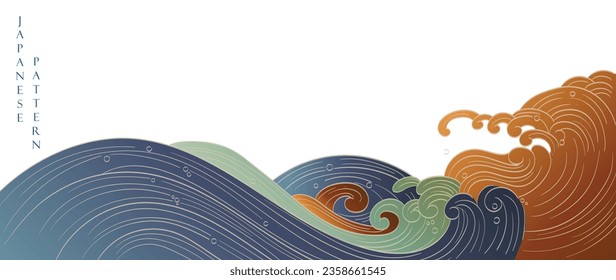 Japanese background with line wave pattern vector. Abstract template with geometric pattern. Mountain layout design in oriental style. 