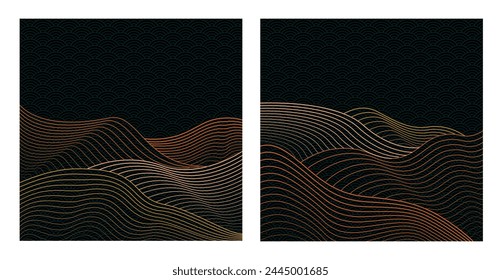 Fondo japonés con Vector de patrón de onda de línea. Plantilla Abstractas con patrón geométrico. Diseño de diseño de montaña en estilo oriental.