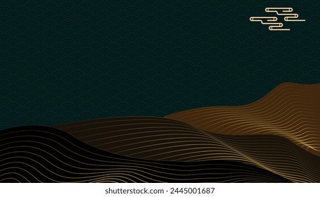 Japanese background with line wave pattern vector. Abstract template with geometric pattern. Mountain layout design in oriental style.