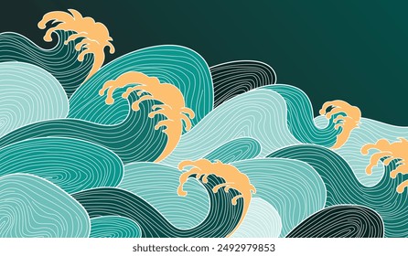 Fondo japonés con patrón de onda de línea Vector Plantilla Abstractas con patrón geométrico