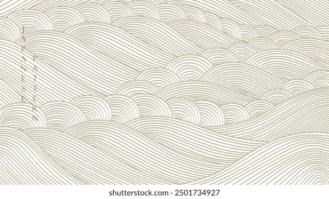 Japanese background with line wave pattern vector. Ocean sea layout design in oriental style. Abstract template with geometric pattern. 