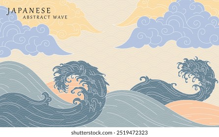 Plano de fundo japonês com vetor de padrão de onda de linha. Modelo abstrato com padrão geométrico	