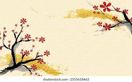 Japanese background with line wave pattern vector Abstract template with brush stroke