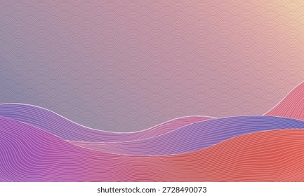 Fundo japonês com vetor de padrão de onda de linha. Modelo abstrato com padrão geométrico. Design de layout de montanha em estilo oriental. Vetor de padrão japonês de onda. Fundo de arte em estilo vintage