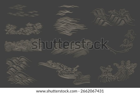  Japanese background with line wave pattern vector. Abstract template with geometric ocean sea pattern in oriental style