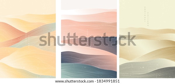 Japanese background with line wave pattern vector.\
Abstract template with geometric pattern. Mountain layout design in\
oriental style. 