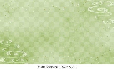 Japanese background: Matcha green checkered pattern with flowing water pattern