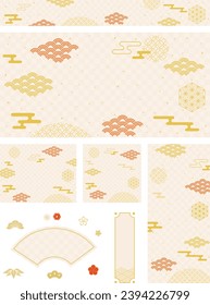 Japanese Background material set of white, red and gold cloud of New Year holidays.