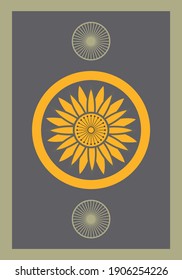 Japanese background with orange flower in circle shape vector. Sign, symbol with abstract pattern. Template design. Wall decoration, brochure cover, art print.