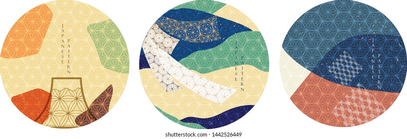 Japanese background with Japanese pattern vector. Fuji mountain with geometric template.