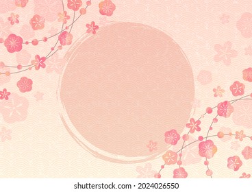 Japanese background with plum and traditional pattern