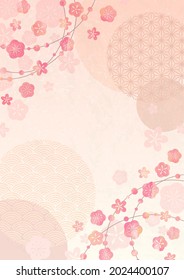 Japanese Background With Plum And Traditional Pattern