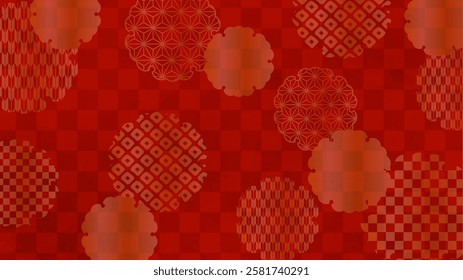 Japanese background: Red checkered pattern with snowflake pattern