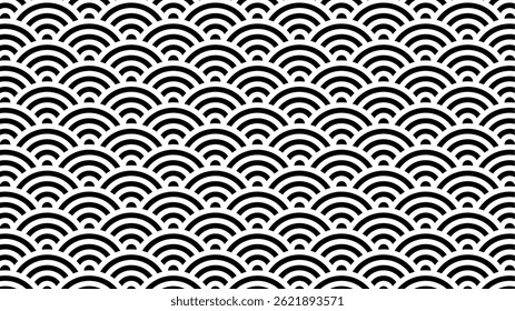 Japanese background: Japanese traditional Wave Pattern in Monochrome